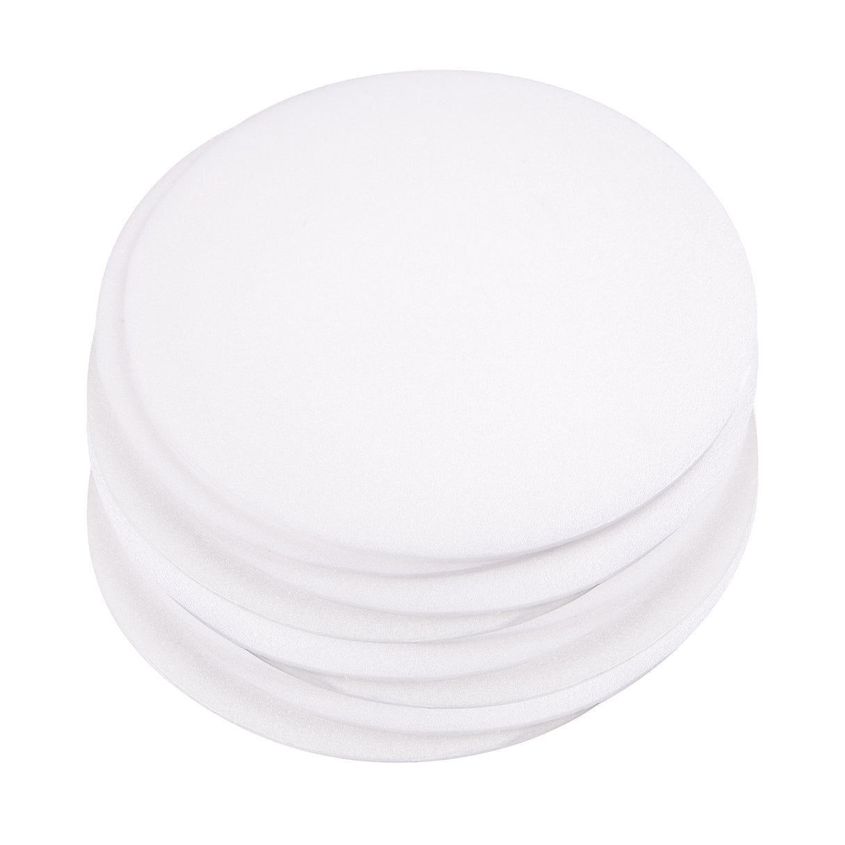 A stack of Zart Printing Foam Rounds, showing several circular white polystyrene discs layered together with softly rounded edges and a smooth, slightly textured surface. The rounds sit at a slight angle, revealing their consistent thickness and matte white colour throughout the stack.