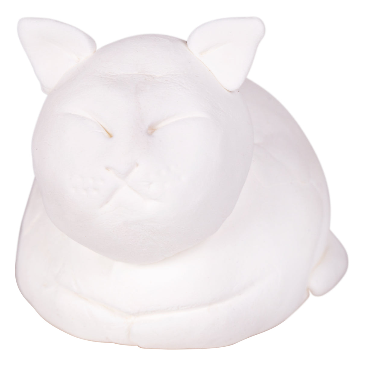 White cat-shaped sculpture crafted from Magiclay Paper displaying a smooth, rounded body with pointed ears, delicate facial features including closed eyes and whiskers, and small paws. The finished piece demonstrates the material's ability to create clean, paper-like surfaces with fine sculptural detail.