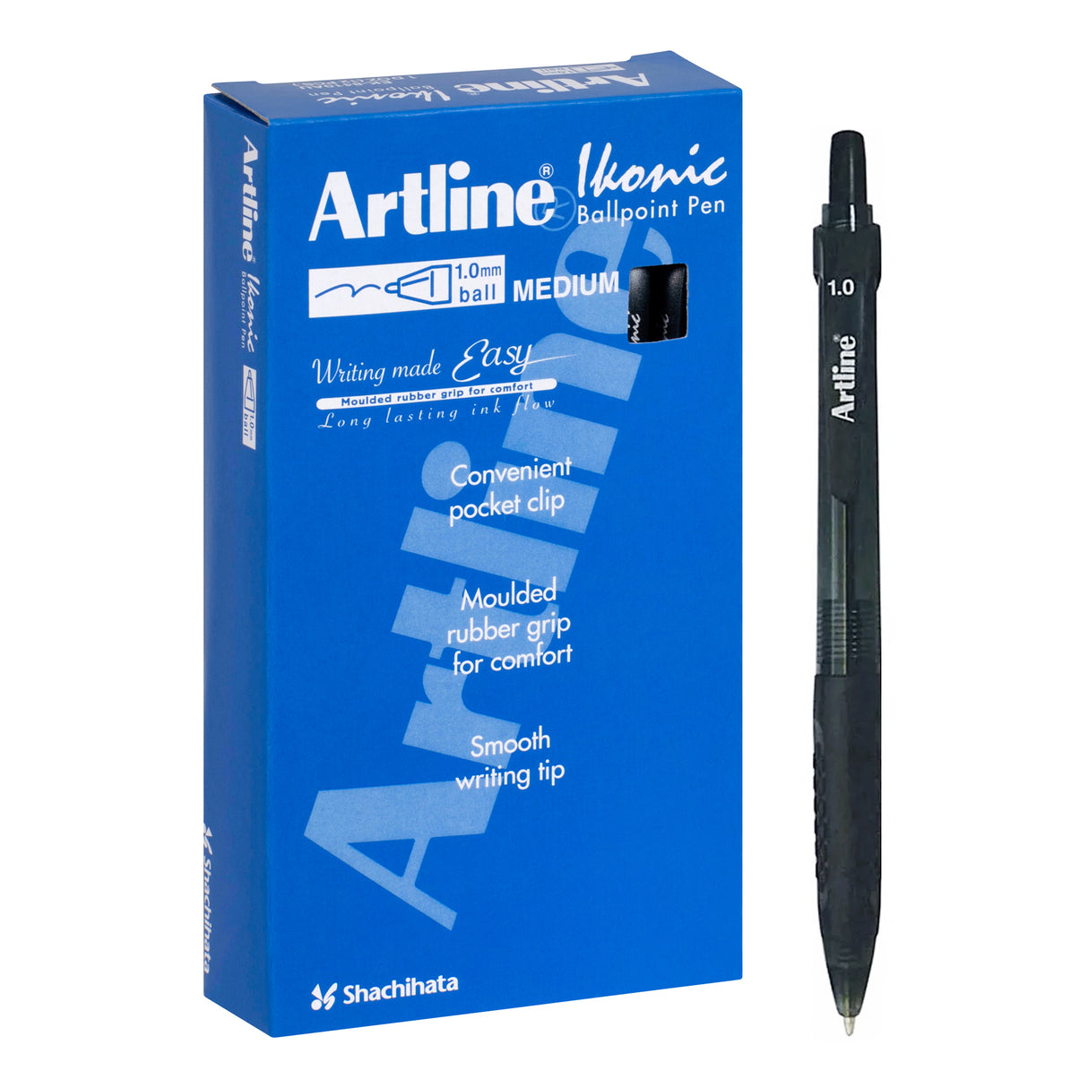 Artline Ikonic Retractable Grip Ballpoint Pen Black Pack of 12 - Zart