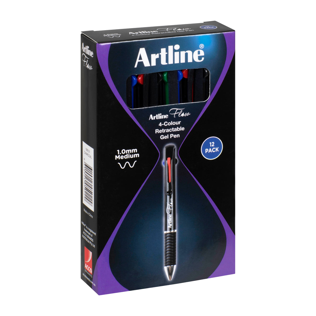 Artline Flow 4 Colour Retractable Ballpoint Pen Pack of 12 - Zart