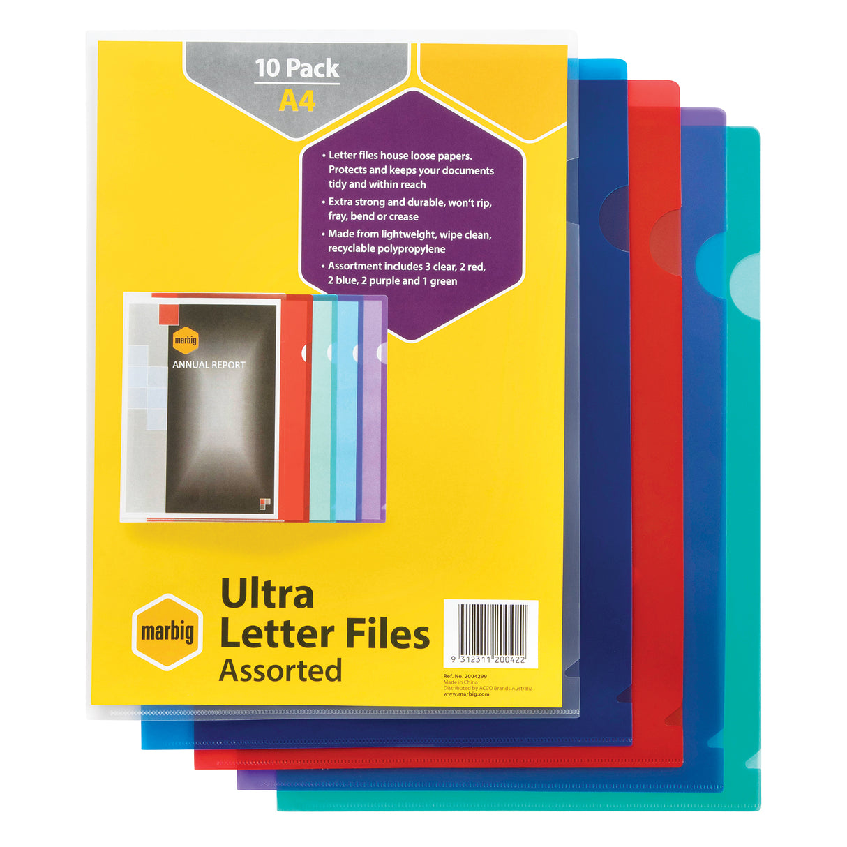 Marbig Letter File A4 Asst Colours Pack of 10 - Zart