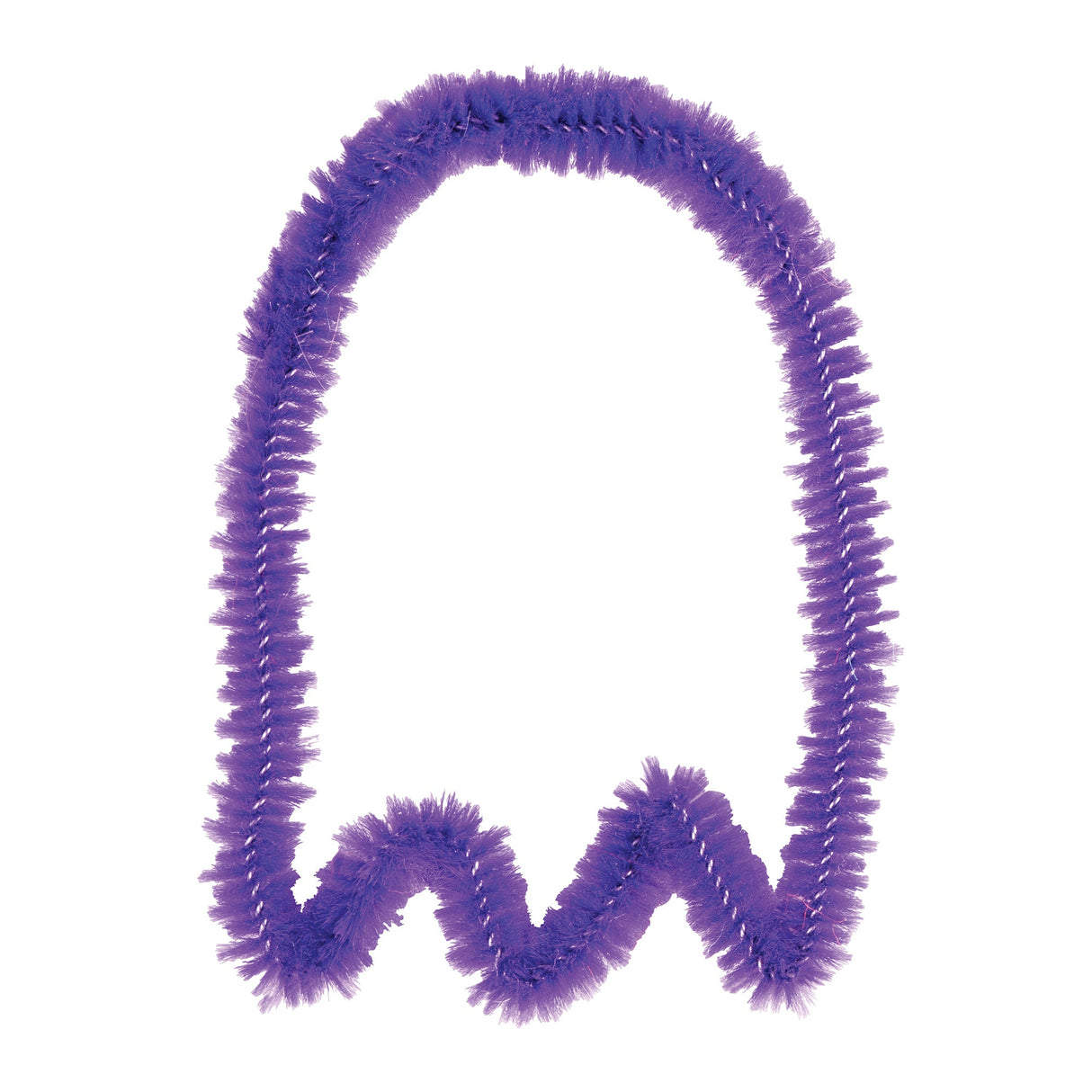 Purple chenille stem twisted into a wavy shape, displaying the flexible, fuzzy texture and dense bristles characteristic of pipe cleaners. The craft material shows rich violet colouring with a soft, brushed appearance, ideal for creative projects and sculptural designs.