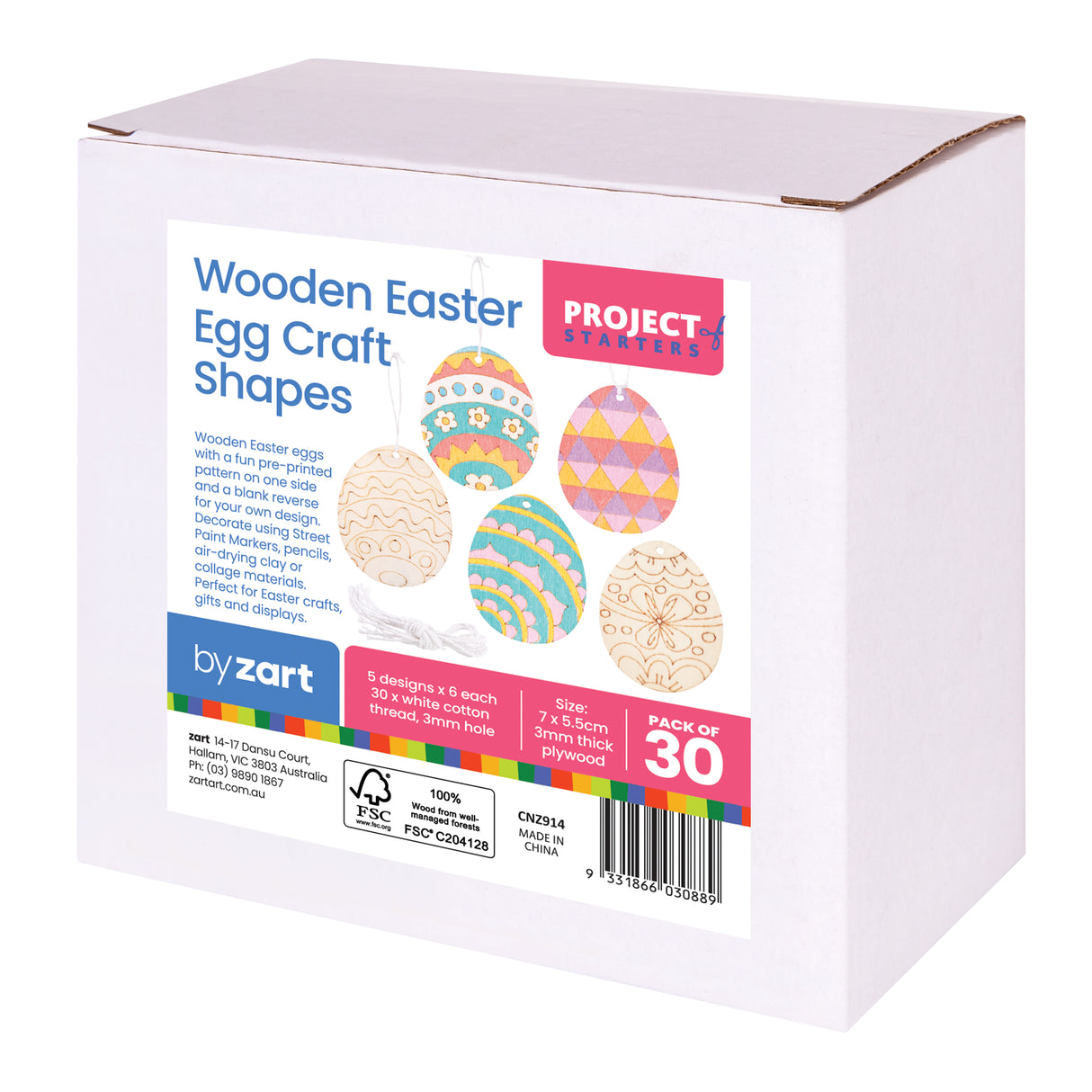 Wooden Easter Egg Craft Shapes Pack of 30 - ZART