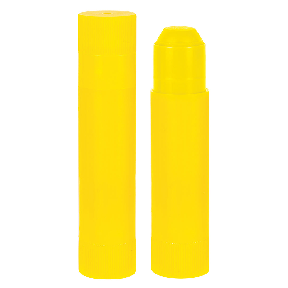 Bright yellow twist-up paint stick shown with cap off and on, displaying the cylindrical body and wide applicator tip. The Slicks by Zart paint stick features a smooth matte finish and compact design for easy handling and mess-free painting on various surfaces.