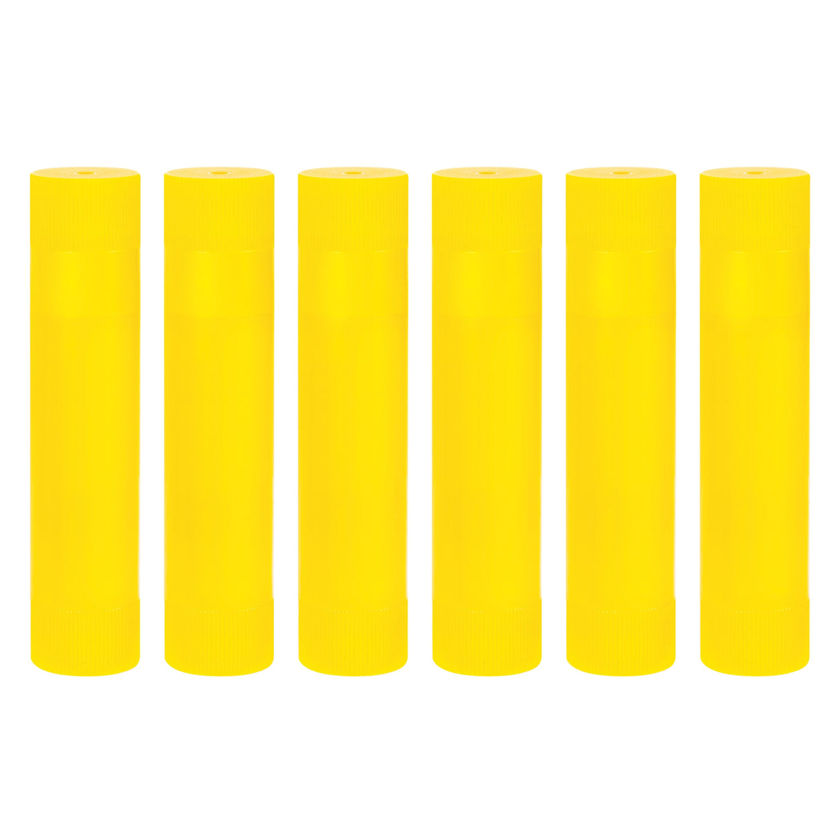 Six bright yellow cylindrical Slicks by Zart sticks arranged in a row against a white background. Each stick features a smooth, matte finish and rounded edges at the top and bottom, displaying a vibrant lemon-yellow colour ideal for creating bold artwork and craft projects.