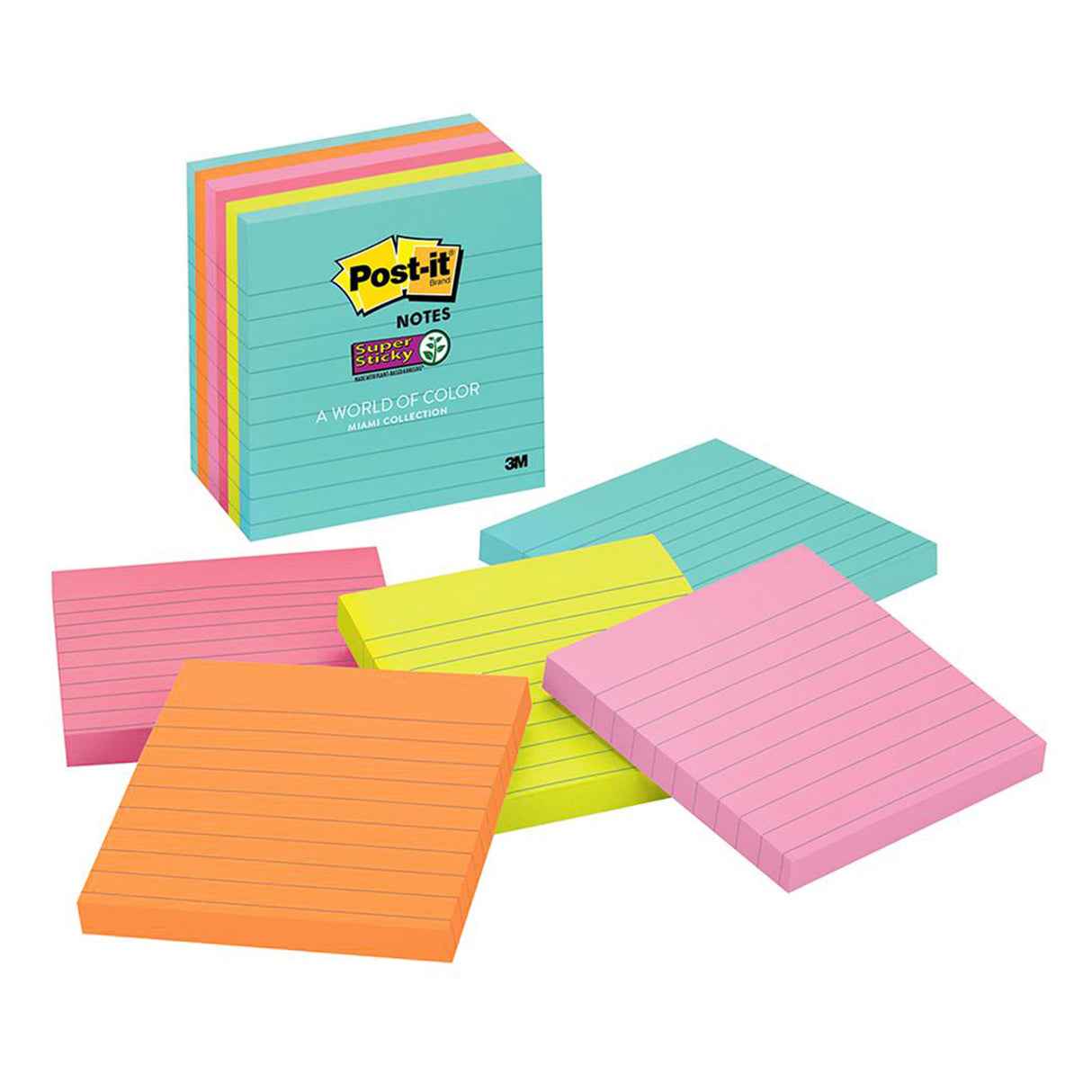 Post-It Notes Super Sticky Miami Asst Colours 100x100mm Pack of 6 - Zart