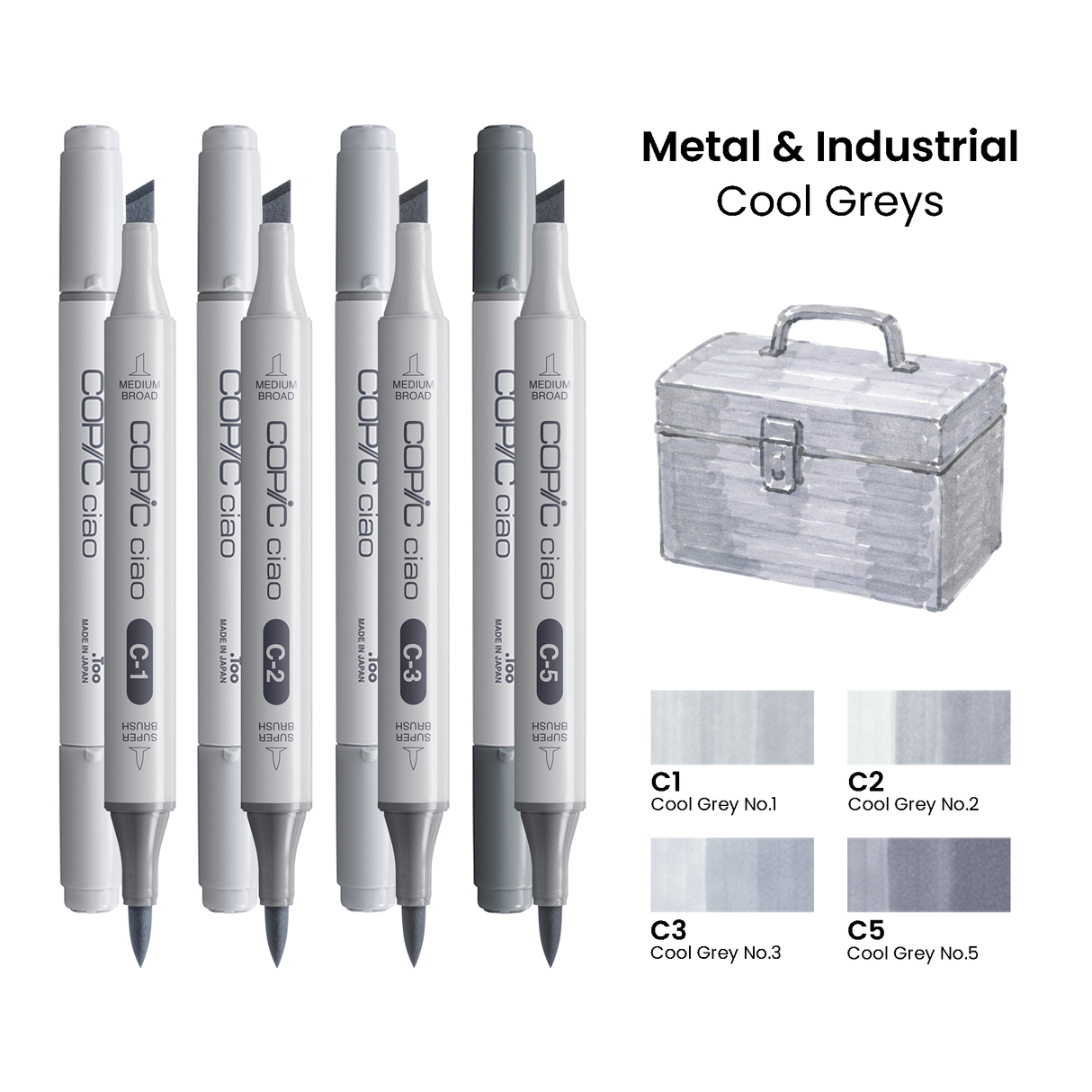 Copic Ciao Set Metals & Industrial - Cool Greys