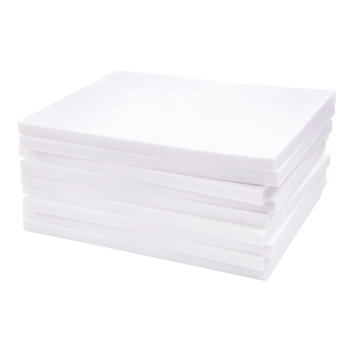Stack of multiple white soft cut carving blocks arranged in an even pile. Each block has consistent thickness, sharp corners and smooth surfaces. The layered edges create subtle horizontal lines, emphasising the uniform size and rectangular shape.