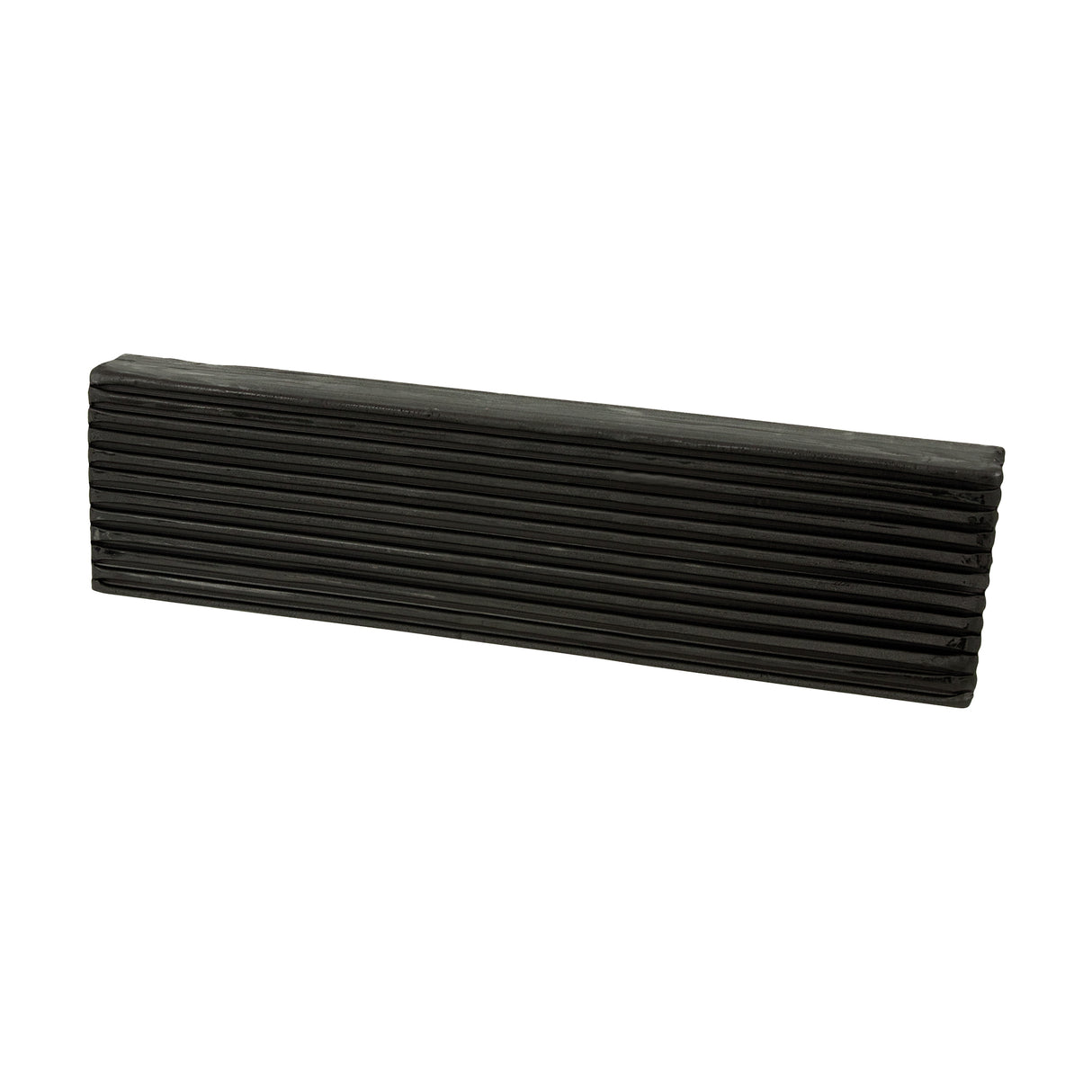 Single black clay block displayed horizontally. Rectangular shape with rounded ends and fine ridged texture along sides. Surface appears smooth, soft and slightly matte.