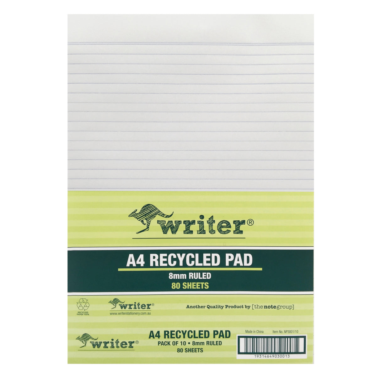 Writer Recycled Office Pad A4 8mm Ruled 80 Sheet - Zart