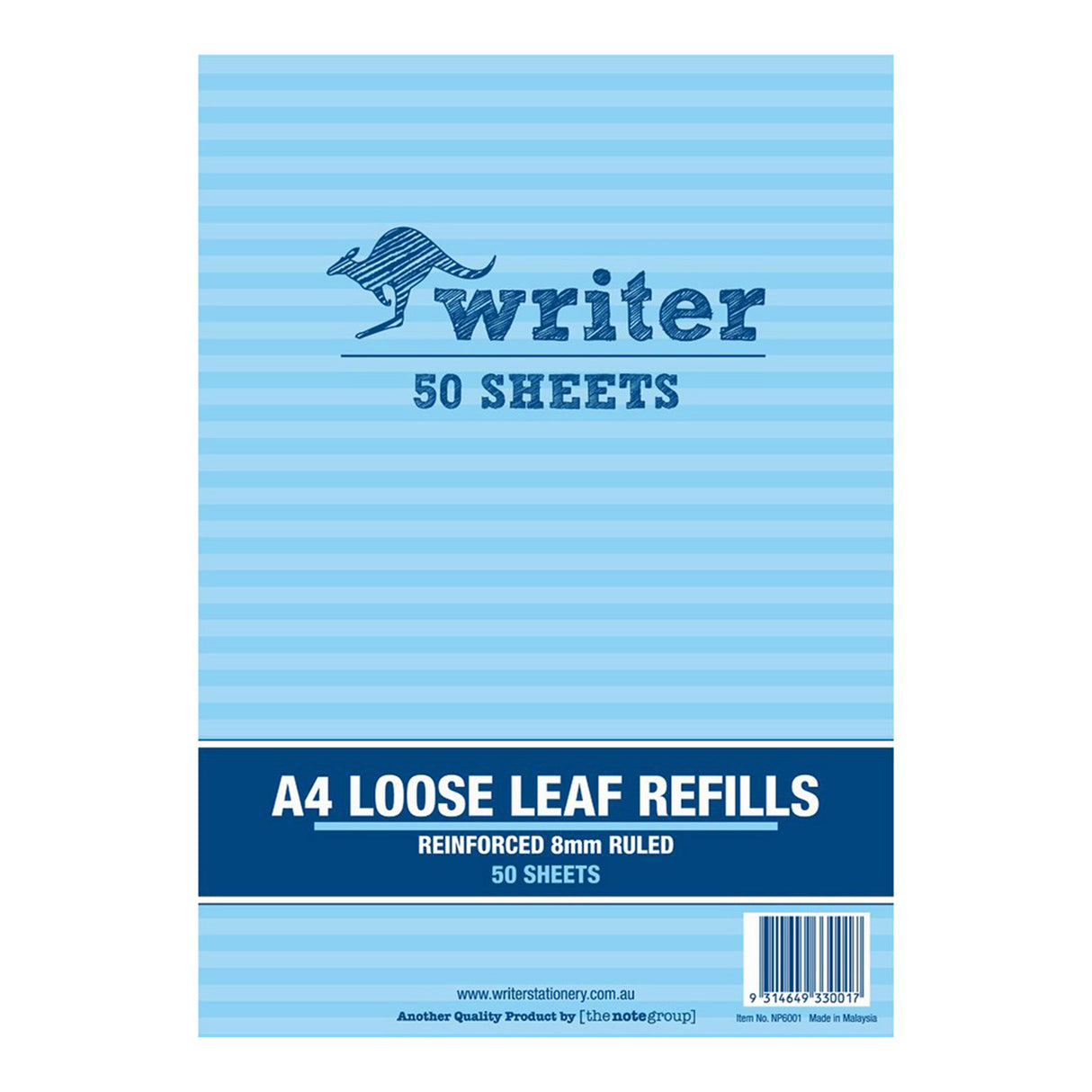 Writer Reinforced Loose Leaf Binder Paper A4 8mm Ruled 50 Sheets - Zart