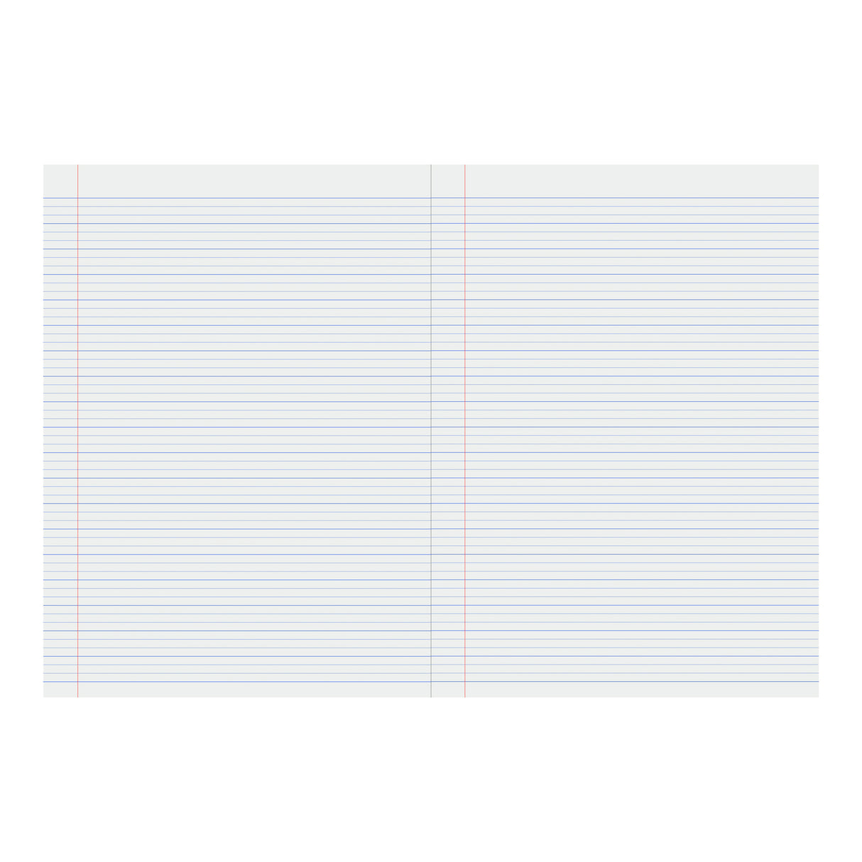 Premium exercise book with dotted thirds ruling on white paper, featuring horizontal blue lines divided into three sections by dots, red vertical margin line on left, and centre margin guideline. A4 landscape format.
