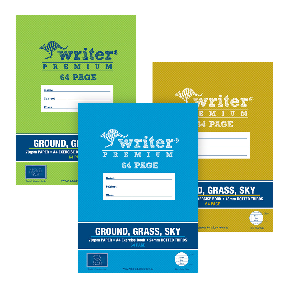 Writer Premium Exercise Book Ground/Grass/Sky Coloured Dotted Thirds A4 64pg - Zart