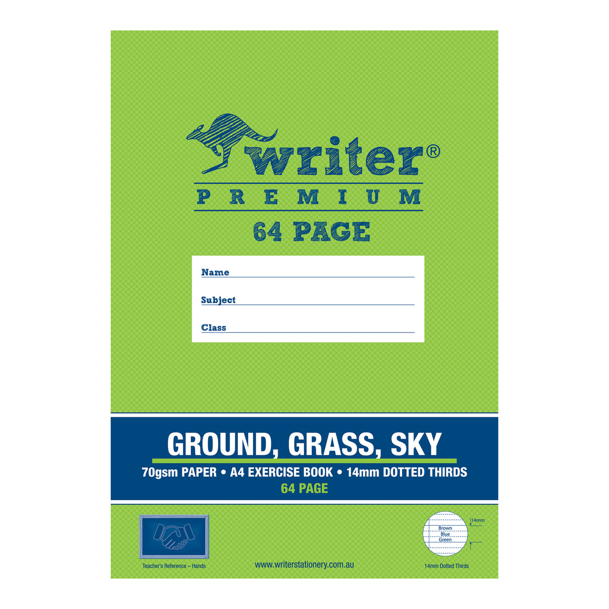 Writer Premium Exercise Book Ground/Grass/Sky Coloured Dotted Thirds A4 64pg - Zart