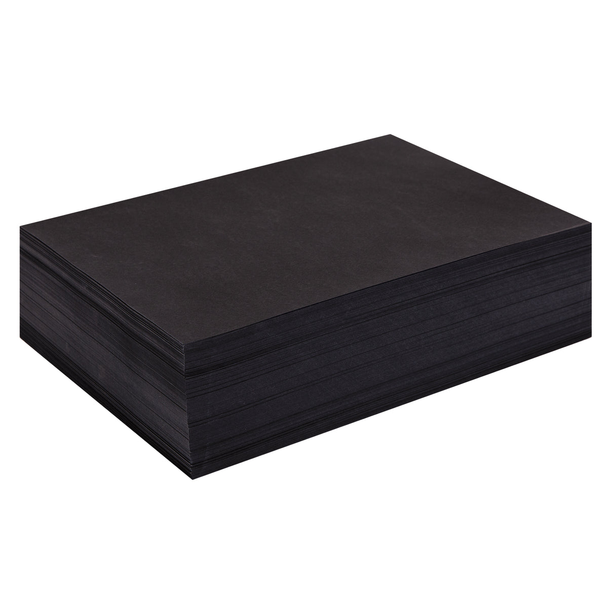 Stack of 500 sheets of black A4 cover paper displaying the thickness and quality of 125gsm weight. The ream shows clean-cut edges and a smooth matte surface, ideal for cardmaking, mounting artwork, and construction projects.