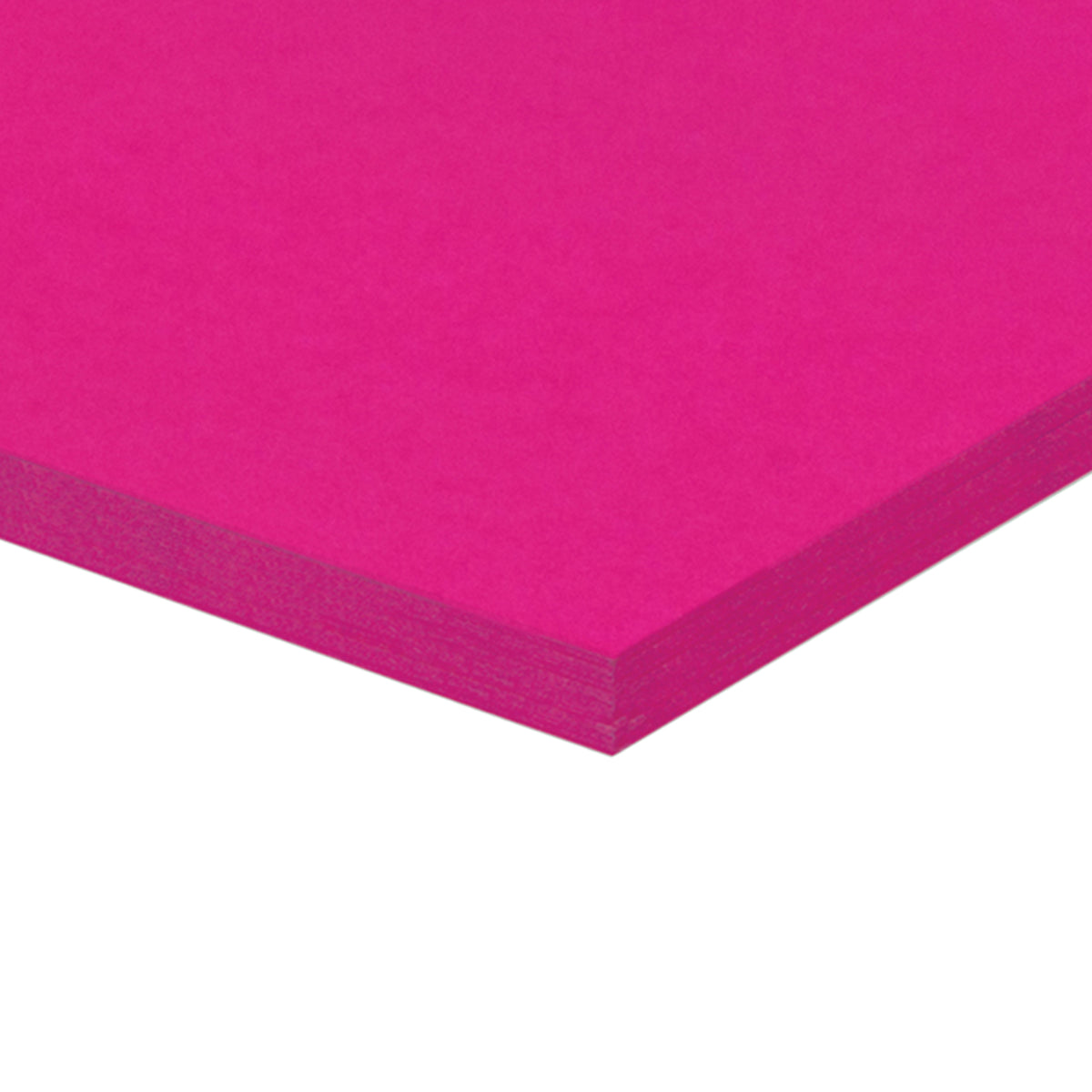 A corner of a stack of hot pink Zart Cover Paper shown at an angle against a white background. The top sheet has a smooth, even surface, and the layered edge reveals the depth of the pack with its neatly aligned sheets.