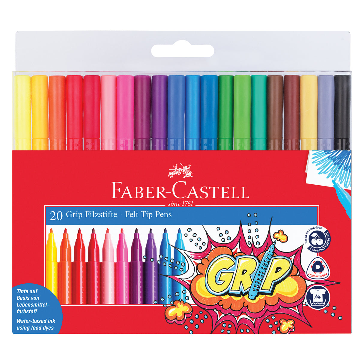 Faber-Castell Grip Triangular Coloured Markers Set of 20 - Zart