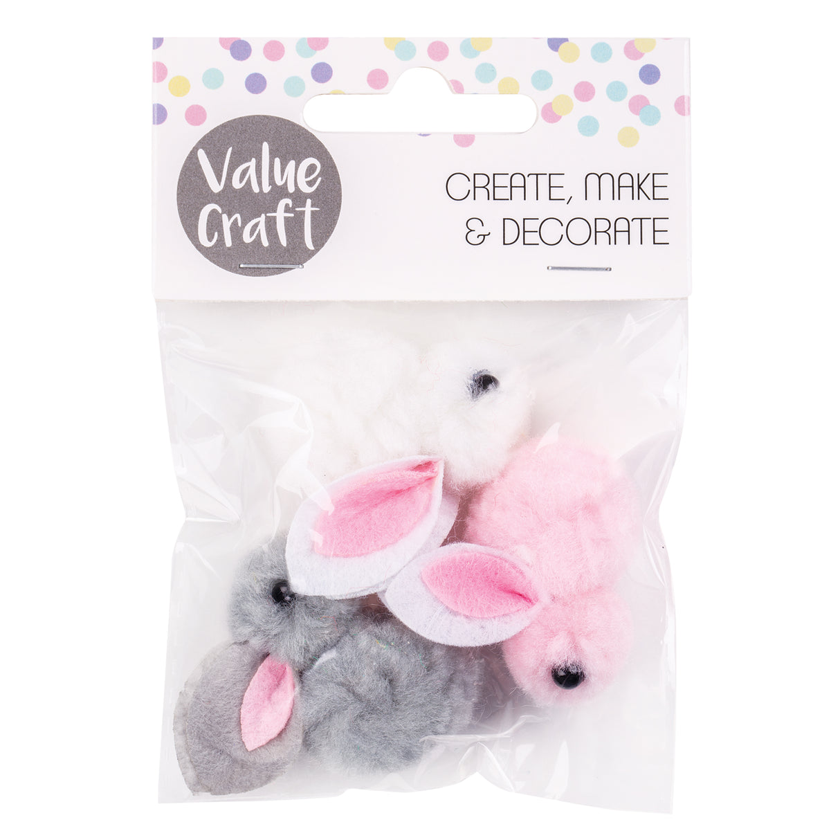 Pom Pom Bunnies Pastel Colours 4cm Pack of 4 - Zart