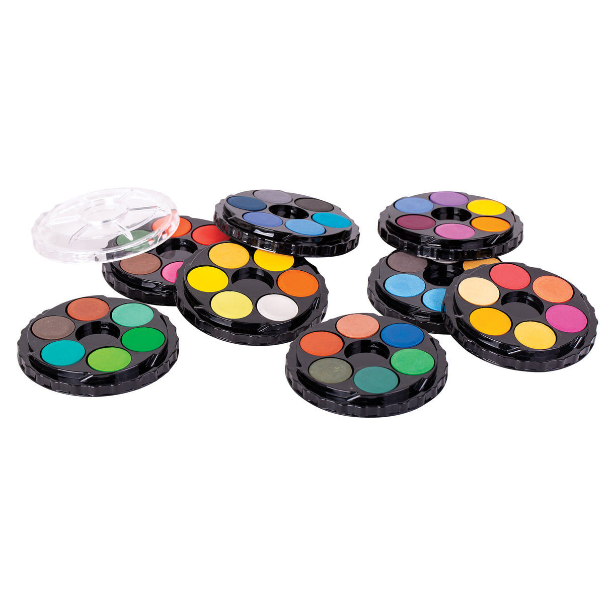 Set of eight round color palettes with various colors on a white background