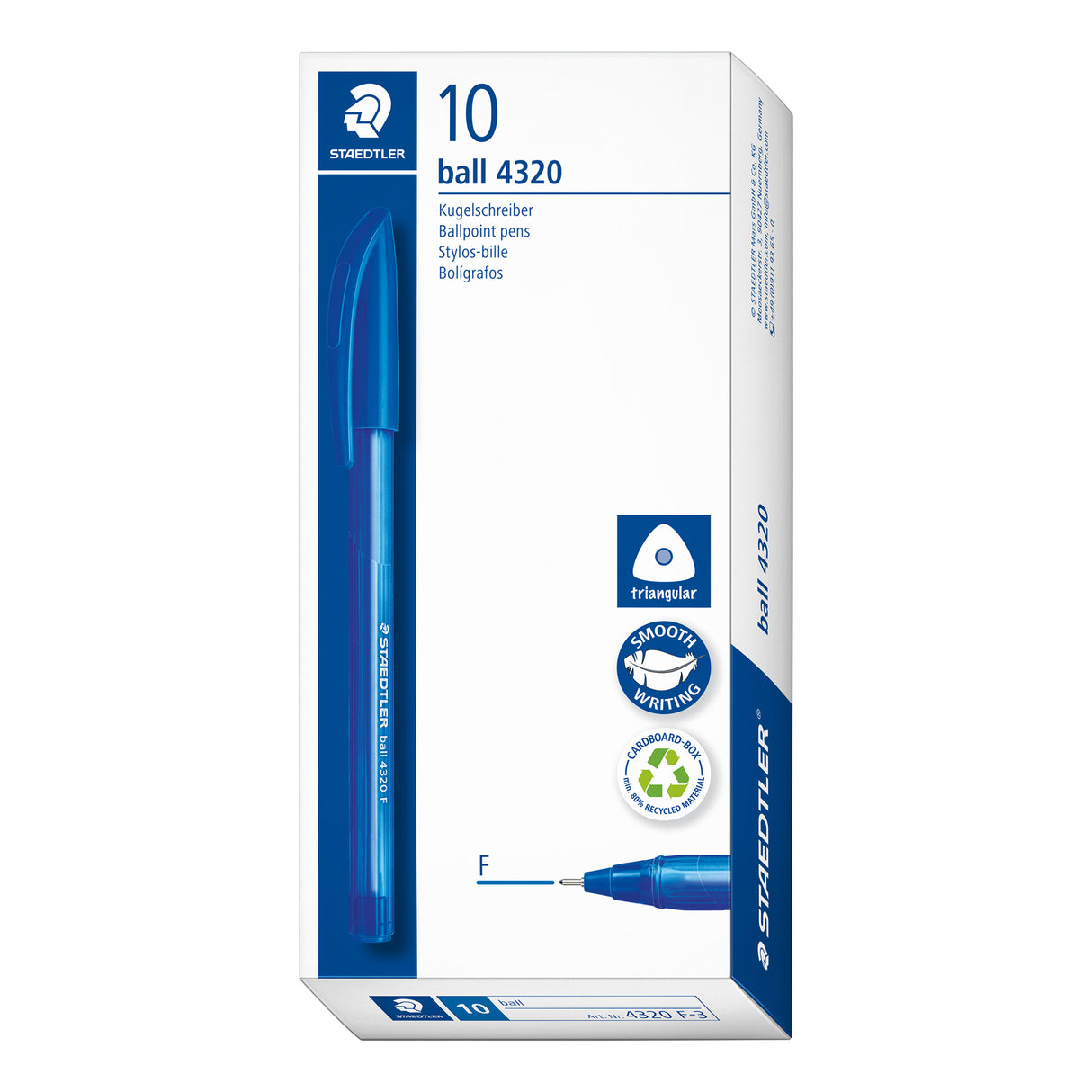 Staedtler Stick 432 Triangular Ballpoint Pen 0.7mm Fine Blue Pack of 10 - Zart