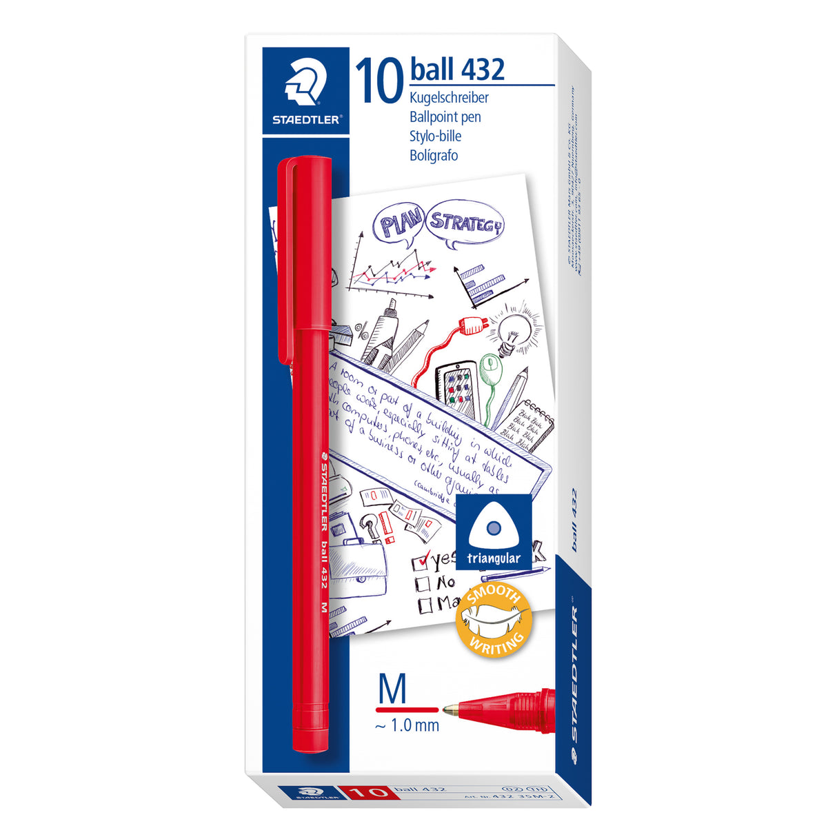 Staedtler Stick 432 Triangular Ballpoint Pen 1.0mm Medium Pack of 10 - Zart