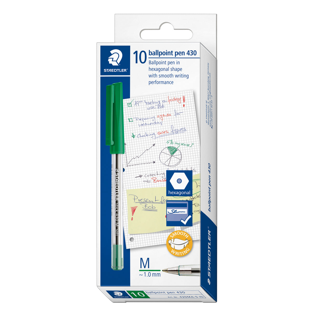 Staedtler 430 Stick Ballpoint Pen 1.0mm Medium Pack of 10 - Zart
