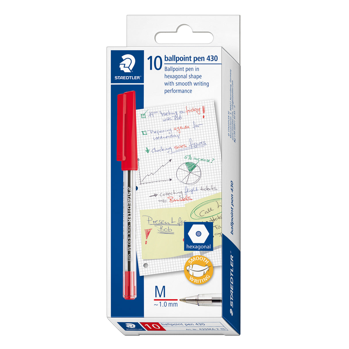 Staedtler 430 Stick Ballpoint Pen 1.0mm Medium Pack of 10 - Zart