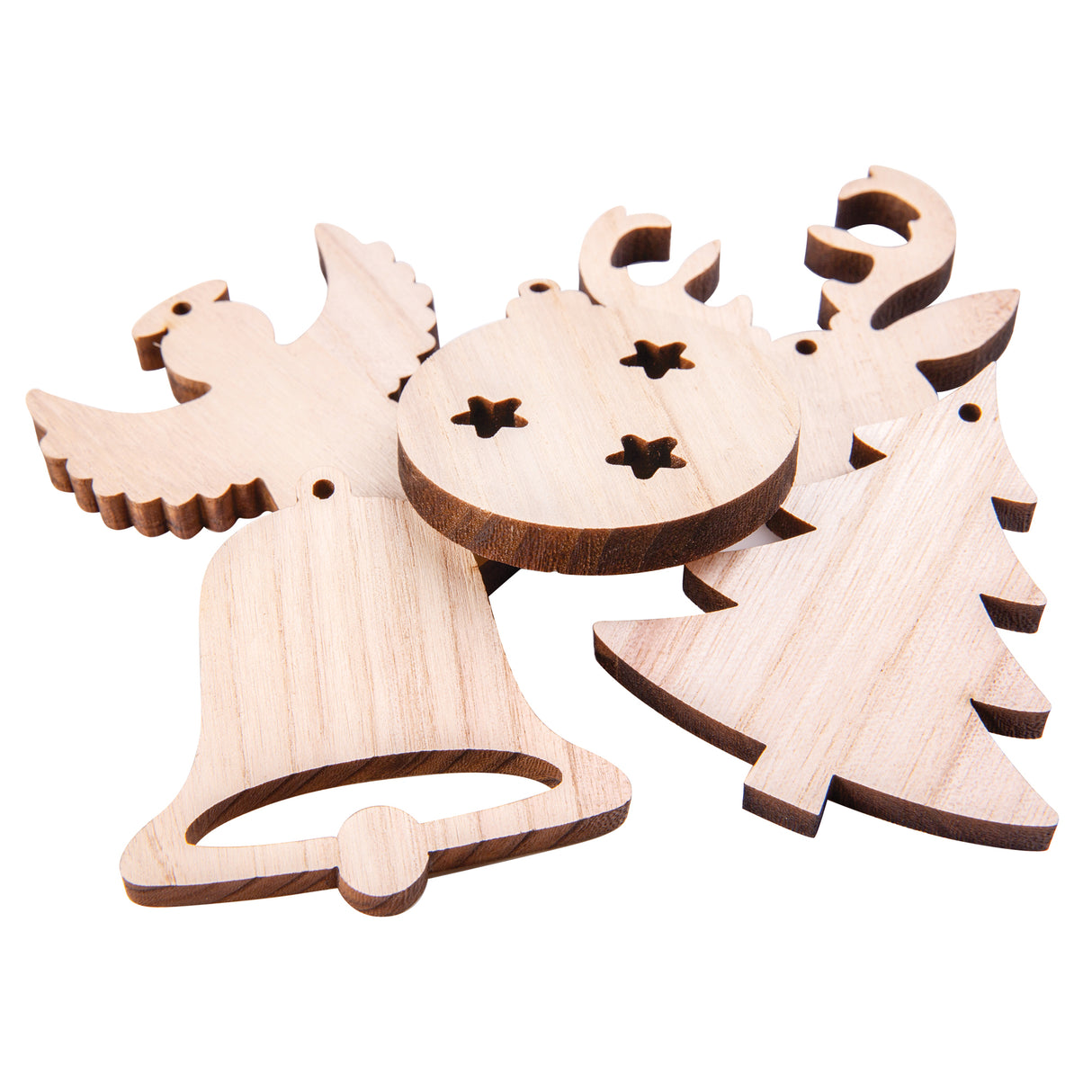 Wooden Xmas Shapes Large Assorted Pack of 30