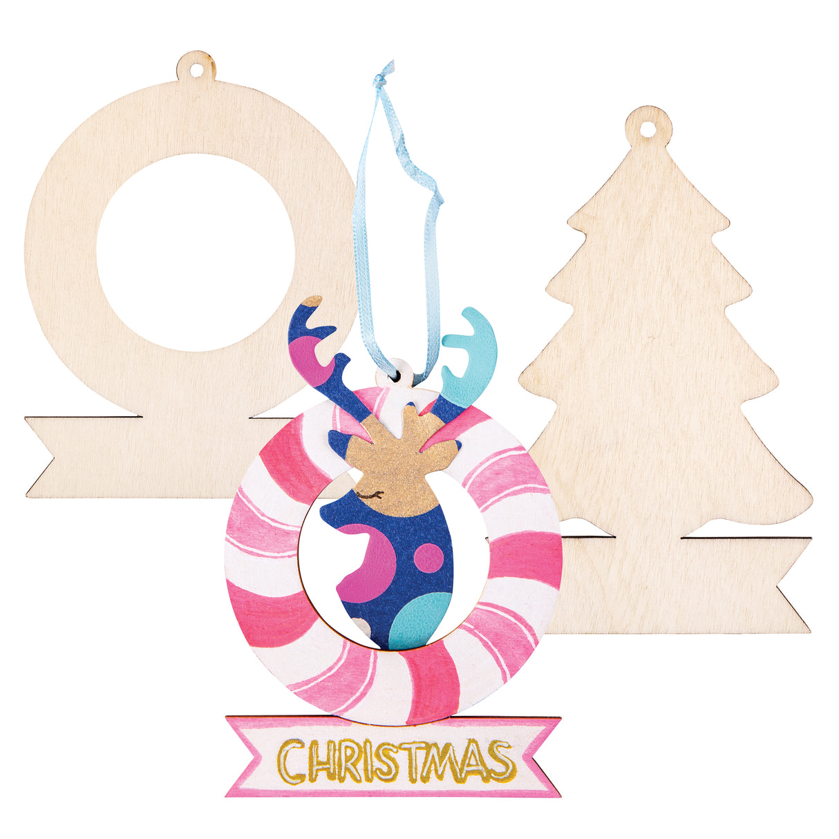 Zart Wooden Wreath and Tree with Banner Pack of 12