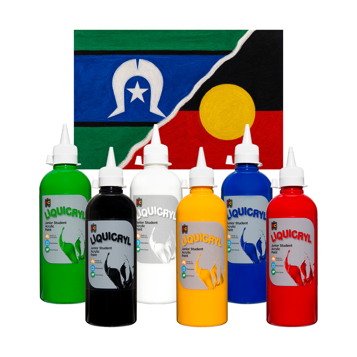 Liquicryl Junior Student Acrylic 500ml Kit – Aboriginal & Torres Strait Islander Flag Colours (Pack of 6)