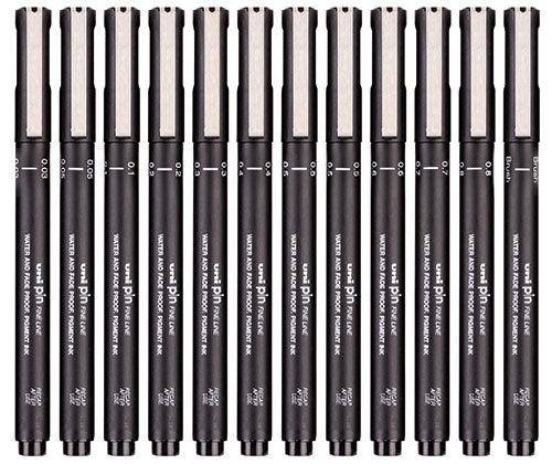 Uni Pin Fine Line Pen Assorted Pack of 12 - Zart
