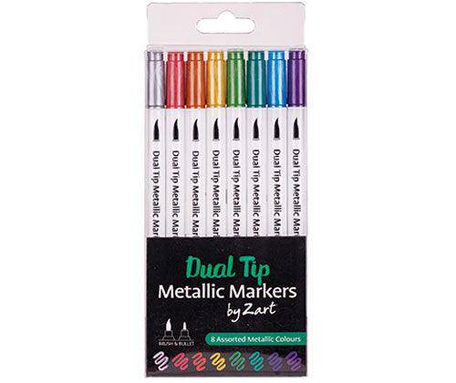 Dual Tip Metallic Coloured Markers Pack of 8 - Zart