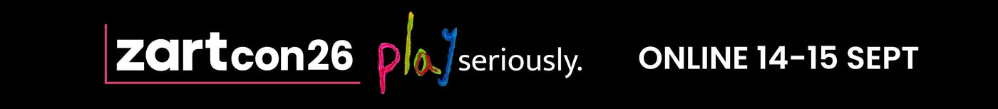 Zartcon26 event banner online event featuring bold white text reading zartcon26 and ONLINE 14-15 SEPT.