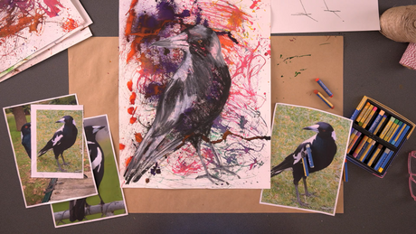 Mixed Media Magpies Inspired By John Wolseley