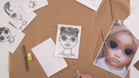 Big Eyes Tonal Portrait Inspired By Margaret Keane