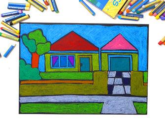 Howard Arkley Inspired Oil Pastel House - Zart Art