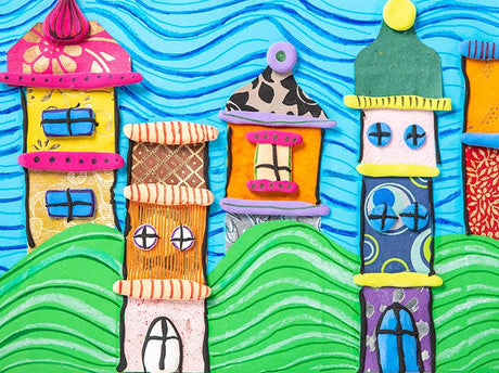 Hundertwasser Inspired Paper & Magiclay Collage - Zart Art