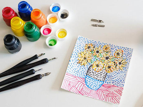 Van Gogh inspired Dip Pen Sunflower Drawing | Artist Inspired Activity - Zart Art