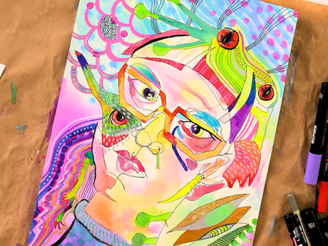 Mixed Media Drawing Inspired by Del Kathryn Barton