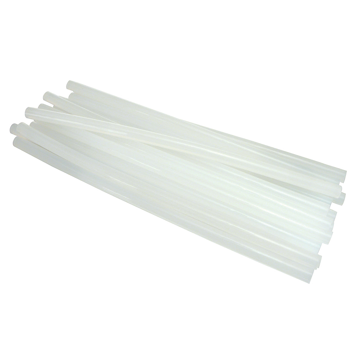 A bundle of translucent white Hot Melt Glue Sticks arranged diagonally, showing their smooth cylindrical shape and semi-transparent finish. The 300mm long adhesive refills overlap each other against a white background, displaying their uniform thickness and professional quality suitable for craft and art projects.