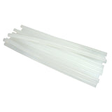 A bundle of translucent white Hot Melt Glue Sticks arranged diagonally, showing their smooth cylindrical shape and semi-transparent finish. The 300mm long adhesive refills overlap each other against a white background, displaying their uniform thickness and professional quality suitable for craft and art projects.