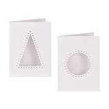Two blank Zart Christmas Cut-out Threading Cards in white, each pre-punched with a dotted outline ready for threading — one in a triangle tree shape, the other a circle bauble shape. The plain card fronts show the punched holes clearly against the white background.