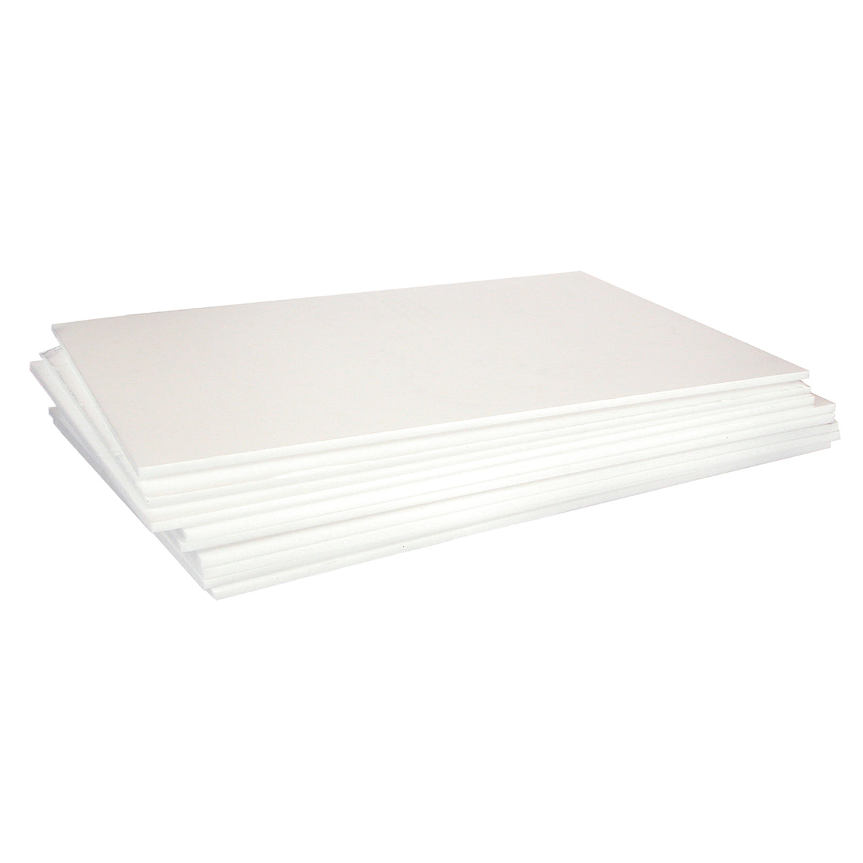 Stack of white Construction Foam A3 sheets with a soft matte surface and clean, straight edges. The layered arrangement highlights the uniform thickness and slightly cushioned appearance of each sheet against a plain light background.