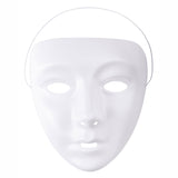 A plain white full-face mask with moulded facial features — brow, nose, lips, and eye openings — photographed against a white background. The Zart White Face Mask has a smooth finish and a clear elastic band attached for wearing.