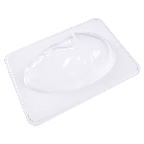 Clear plastic rectangular mould tray with raised relief of a human face in profile, featuring detailed facial features including nose, lips, eyes and forehead. The transparent mould is ideal for creating plaster or papier-mâché masks in art and craft projects.