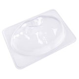 Clear plastic mask mould featuring a male face with defined features including eyes, nose, and mouth, set on a rectangular base. The translucent mould is designed for creating three-dimensional face masks and sculptural projects with papier-mâché or modelling materials.