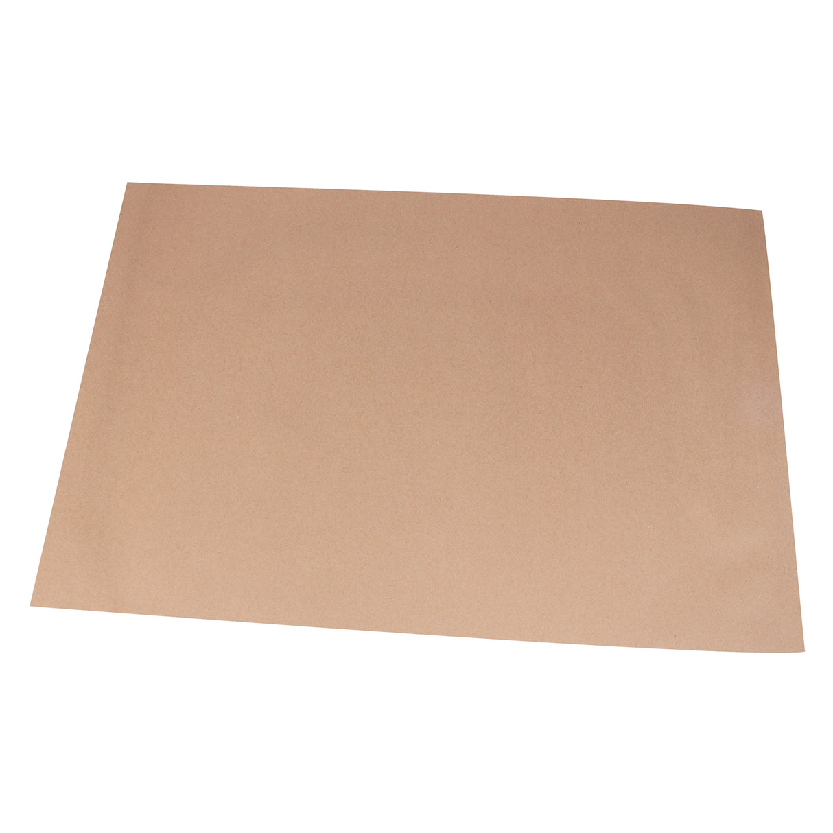 A single sheet of brown kraft card displayed at an angle on a white background, showing its smooth, natural texture and warm tan colour. The heavyweight 180gsm cardstock has a matte finish with subtle flecking, suitable for creating portfolio bags or protecting artwork.