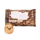 Magiclay Potato Clay packaging in a brown and white pouch illustrated with potato plants and vines, labelled 'Eco Modeling Clays'. A smiling sculpted potato character with sprouting green leaves sits beside the pack, demonstrating the clay's natural texture and paintable finish.