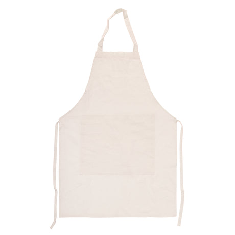 A plain, natural-toned Zart Calico Apron shown flat against a white background. It has a halter neckband, an adjustable neck strap, and long ties extending from both sides at the waist. A plain square patch pocket sits centred on the lower front panel, with no colour or decoration visible.
