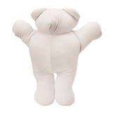 An undecorated cream calico teddy bear photographed from the back, standing upright with arms outstretched. The bear features visible stitched seams along the body, head, limbs, and ears. Plain, unpainted fabric surface is ideal for decorating with fabric paint, markers, or mixed media.